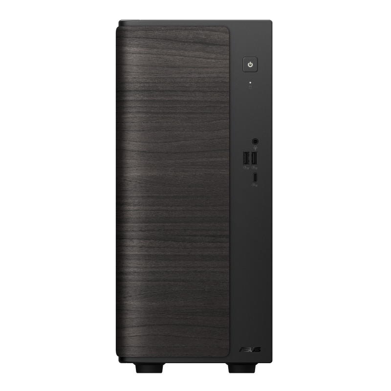 ASUS V500 Mini Tower Grey Weave angled view from front.