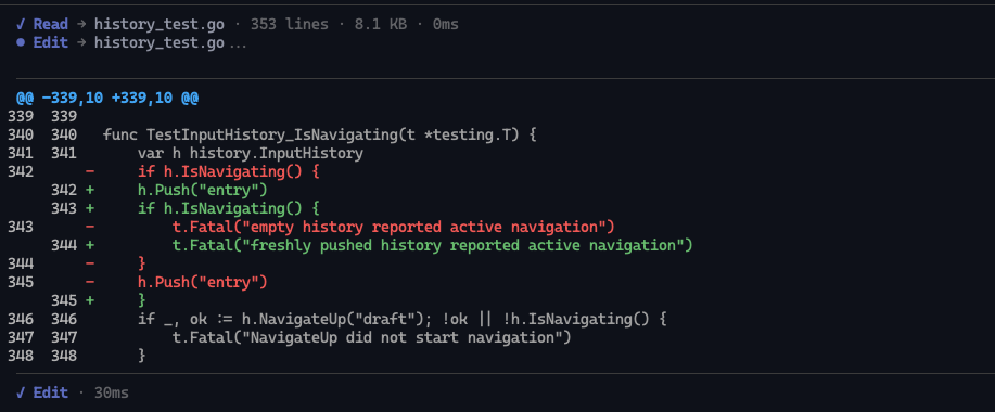 Reviewing a code diff in Keen Code