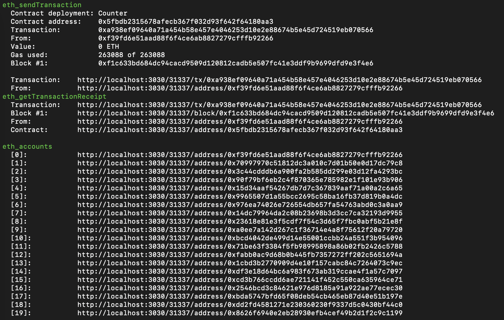 OpenScan hardhat logs