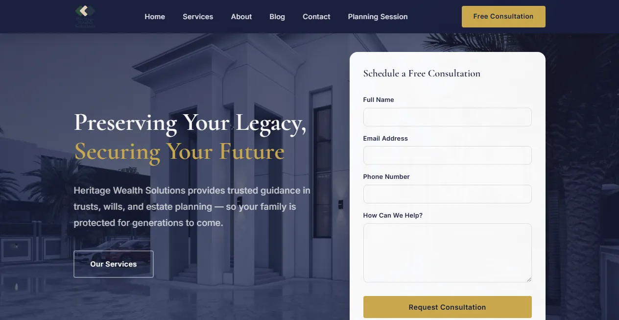 Heritage Wealth Solutions financial services website redesign