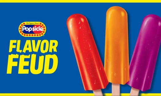 Popsicle Flavor Feud banner with Cherry, Orange, and Grape Popsicles