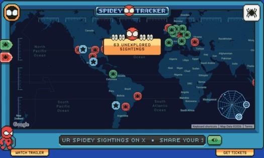 Gamified Google Maps interface of the Spidey Tracker.