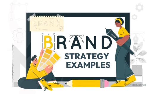 Illustration of two designers creating a brand strategy concept