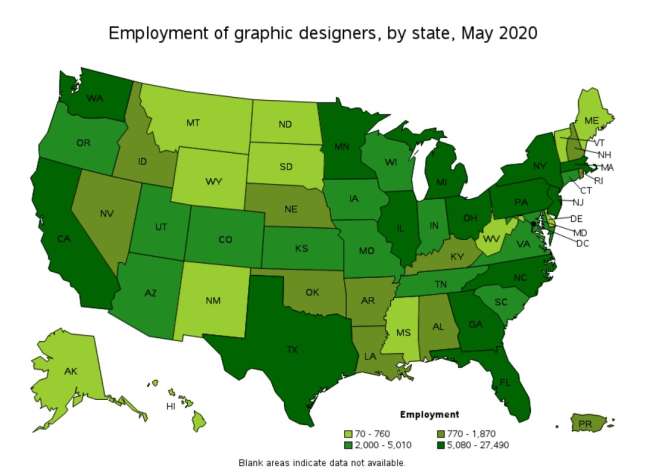 Logo design services Texas: employment of graphic designers by state in 2020​