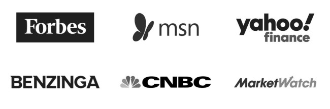 List of media sites where DesignRush is featured: Forbes, msn, Yahoo Finance, Benzinga, MarketWatch, CNBC