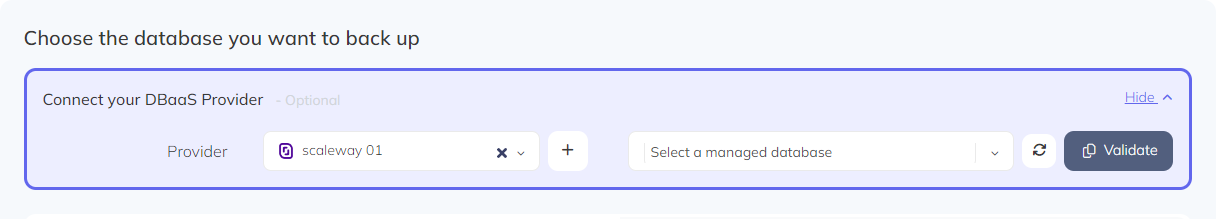 SimpleBackups DBaaS provider selection for Scaleway