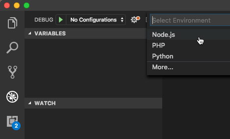 debug environment selector