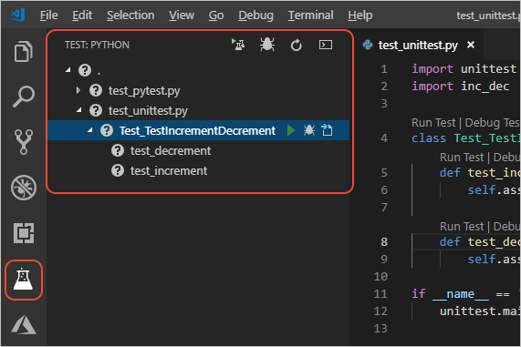 The VS Code Test Explorer for Python tests