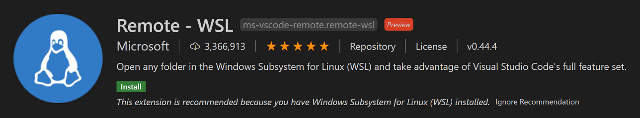 Remote - WSL extension
