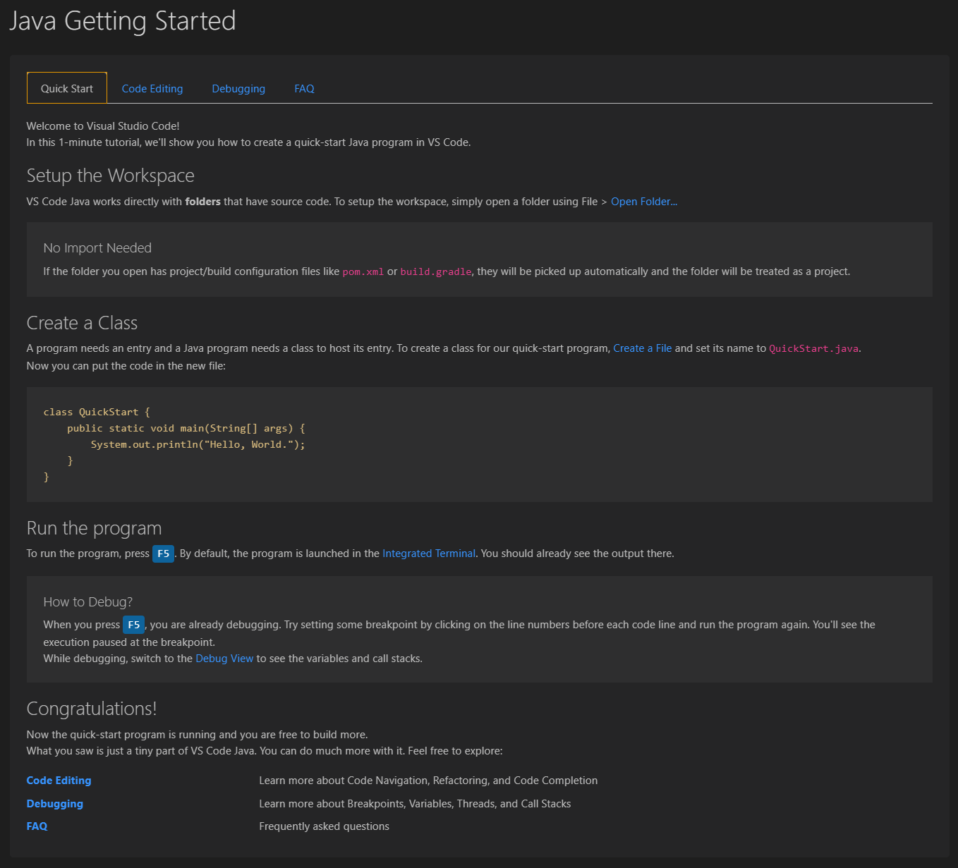 Java Getting Started