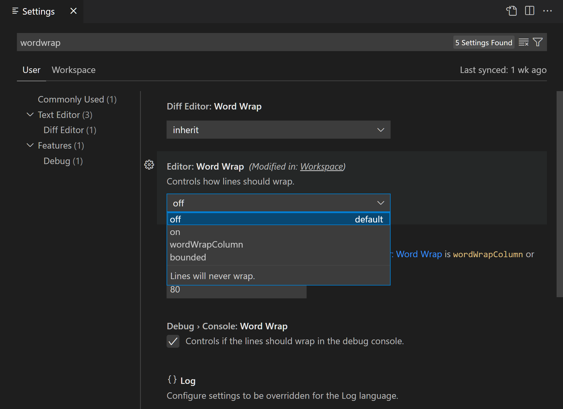 An example setting with a dropdown