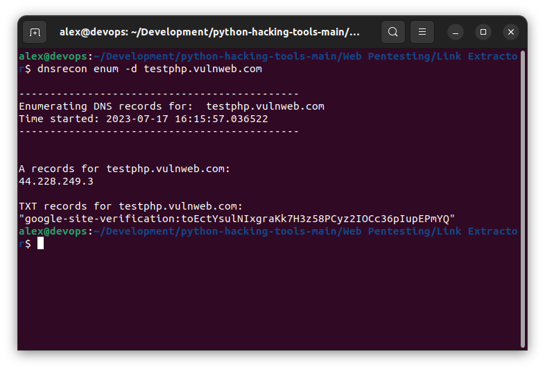 DNS enum output