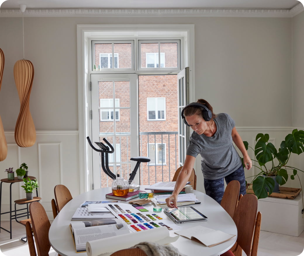 Woman doing creative work in home office