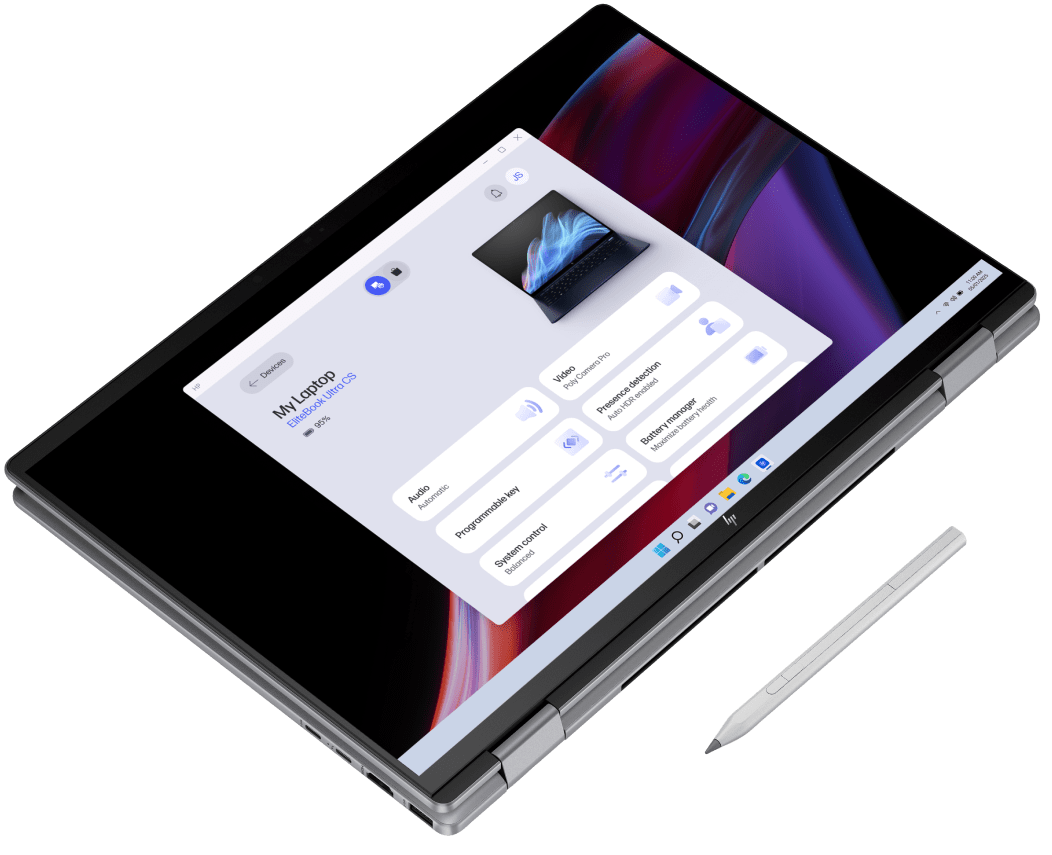 HP app on a tablet screen